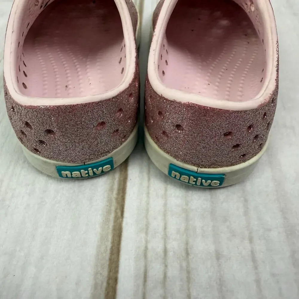 Native Jefferson Bling Shoes Glitter Slip On Shoes Kids Size C5 Rose Gold